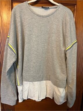 Anthropologie (Maeve) Grey Layered Sweatshirt with Yellow Stripe Detail, XL